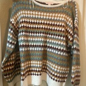 Knox Rose Teal and Brown Striped Sweater